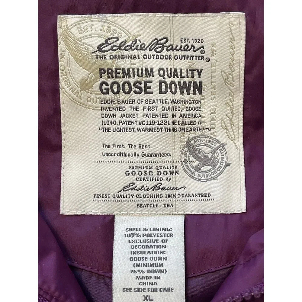 Eddie Bauer‎ Puffer Vest Jacket Down Women's XL Purple Premium Quality